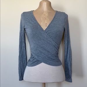 Cute and soft gray criss cross wrap blouse